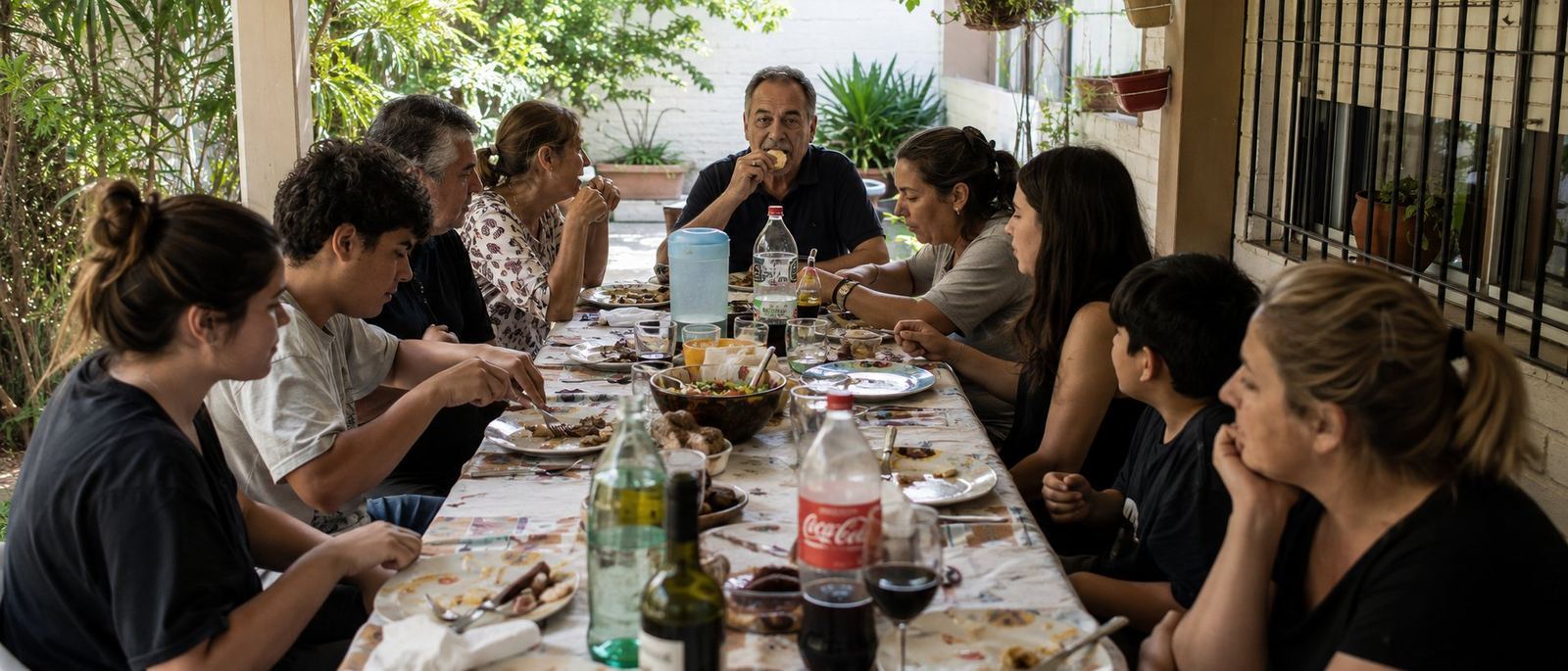Asado compartido en una mesa